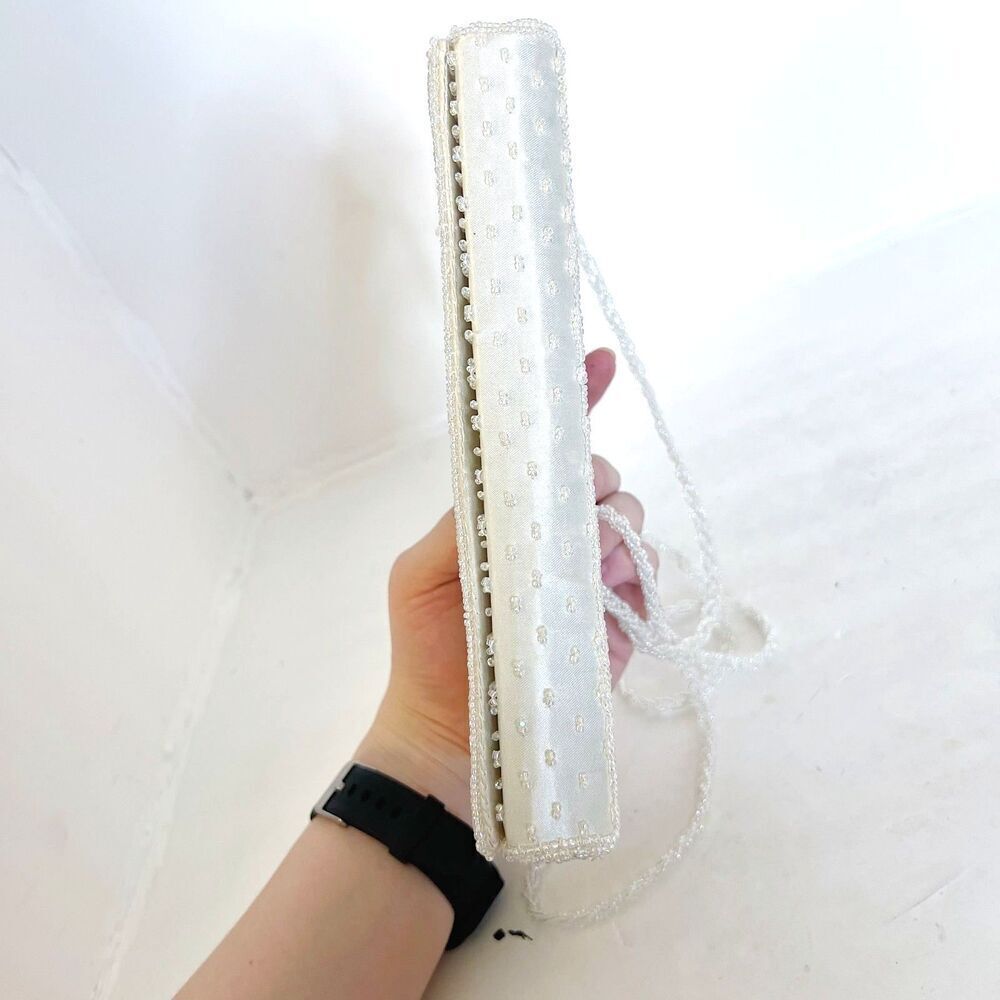 Vintage 80s La Regale White Beaded Evening Bag Clutch Structured - Picture 5 of 8